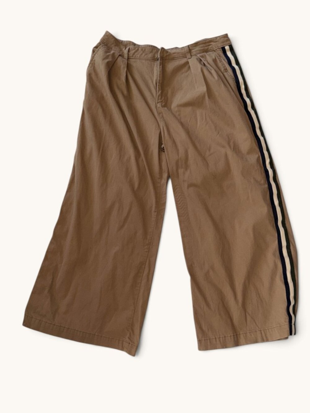 Anthropologie Maeve Pleated Track Trousers Tan Wide Leg US 16 (Fits Like US 18)
